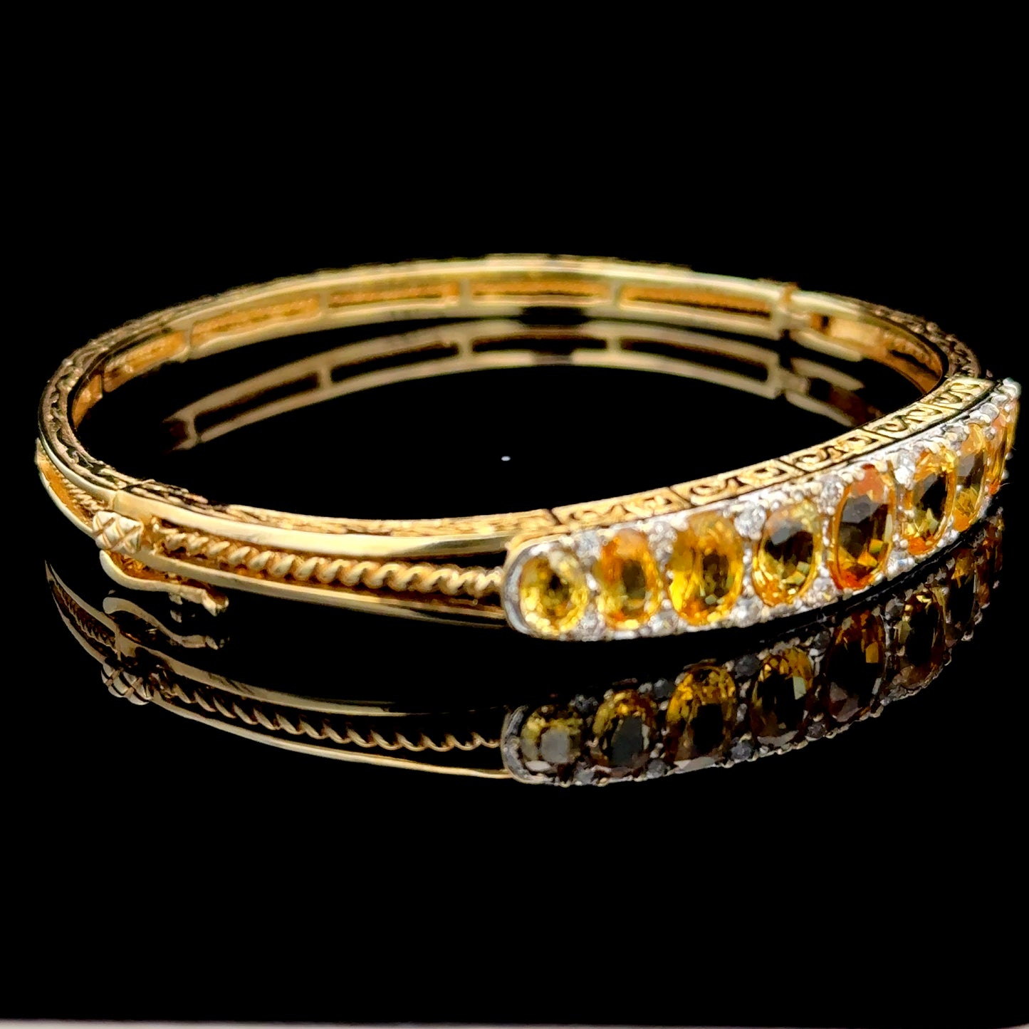 9K Yellow Gold Yellow Sapphire & Diamond Bangle