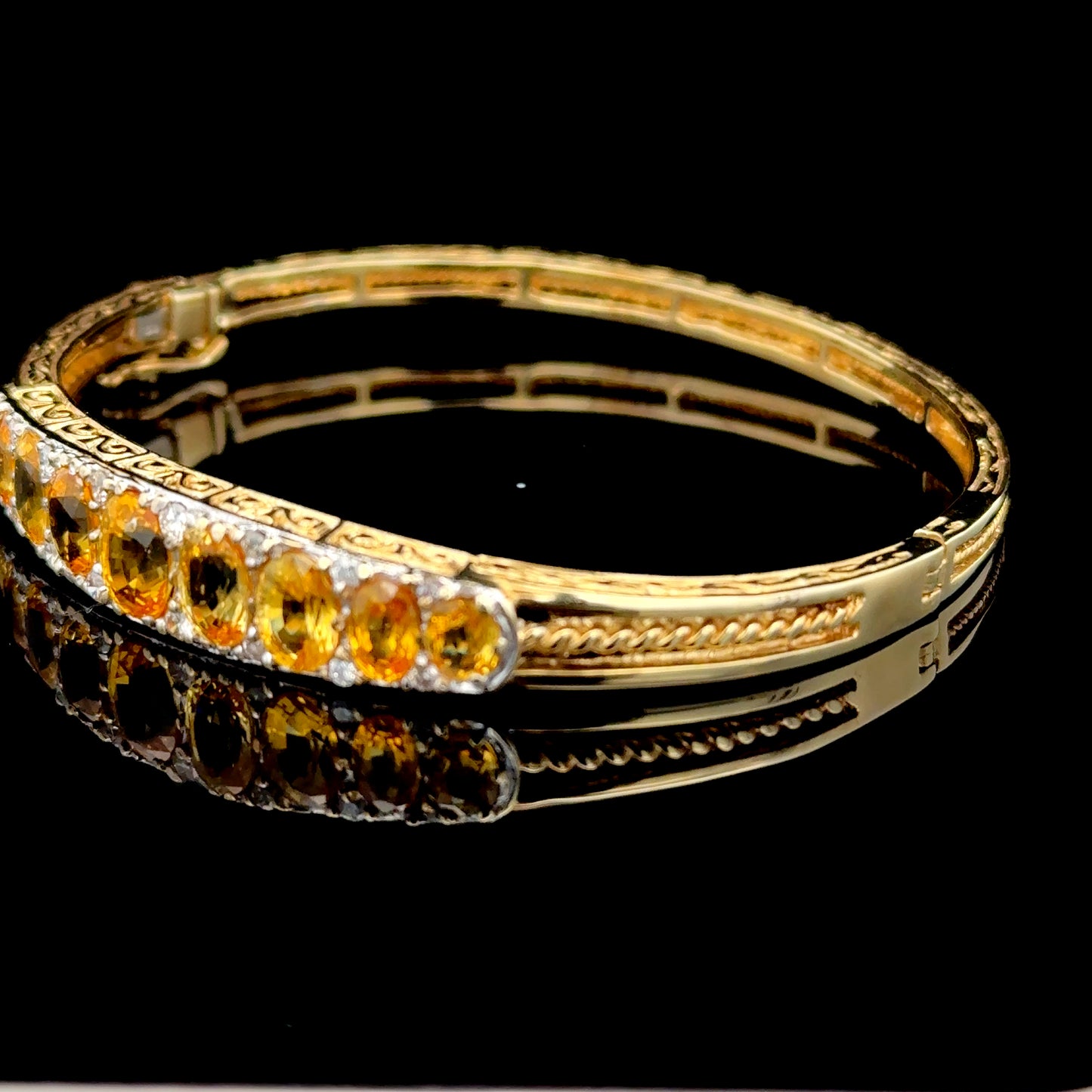 9K Yellow Gold Yellow Sapphire & Diamond Bangle
