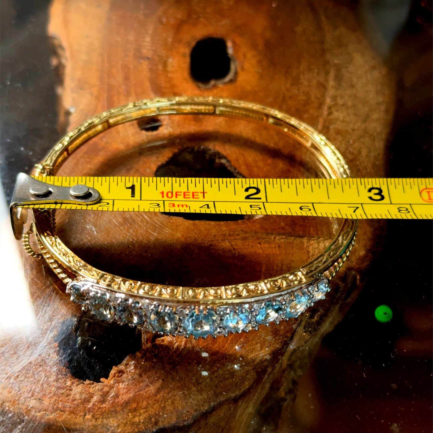 9K Yellow Gold Aquamarine & Diamond Bangle
