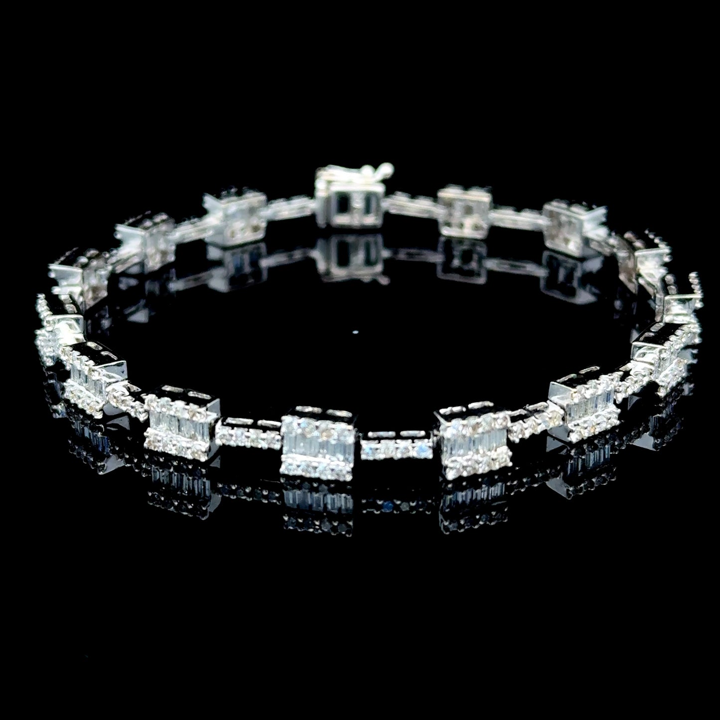 18K White Gold Round & Baguette Diamond Bracelet APPX 2.5 CTS