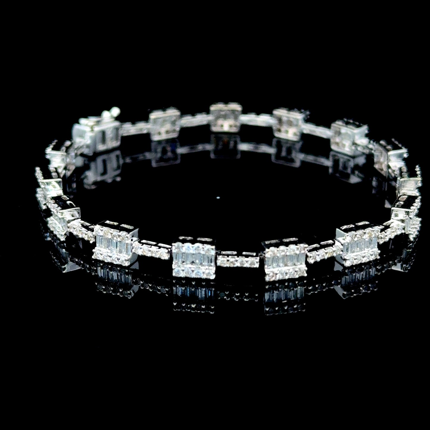 18K White Gold Round & Baguette Diamond Bracelet APPX 2.5 CTS