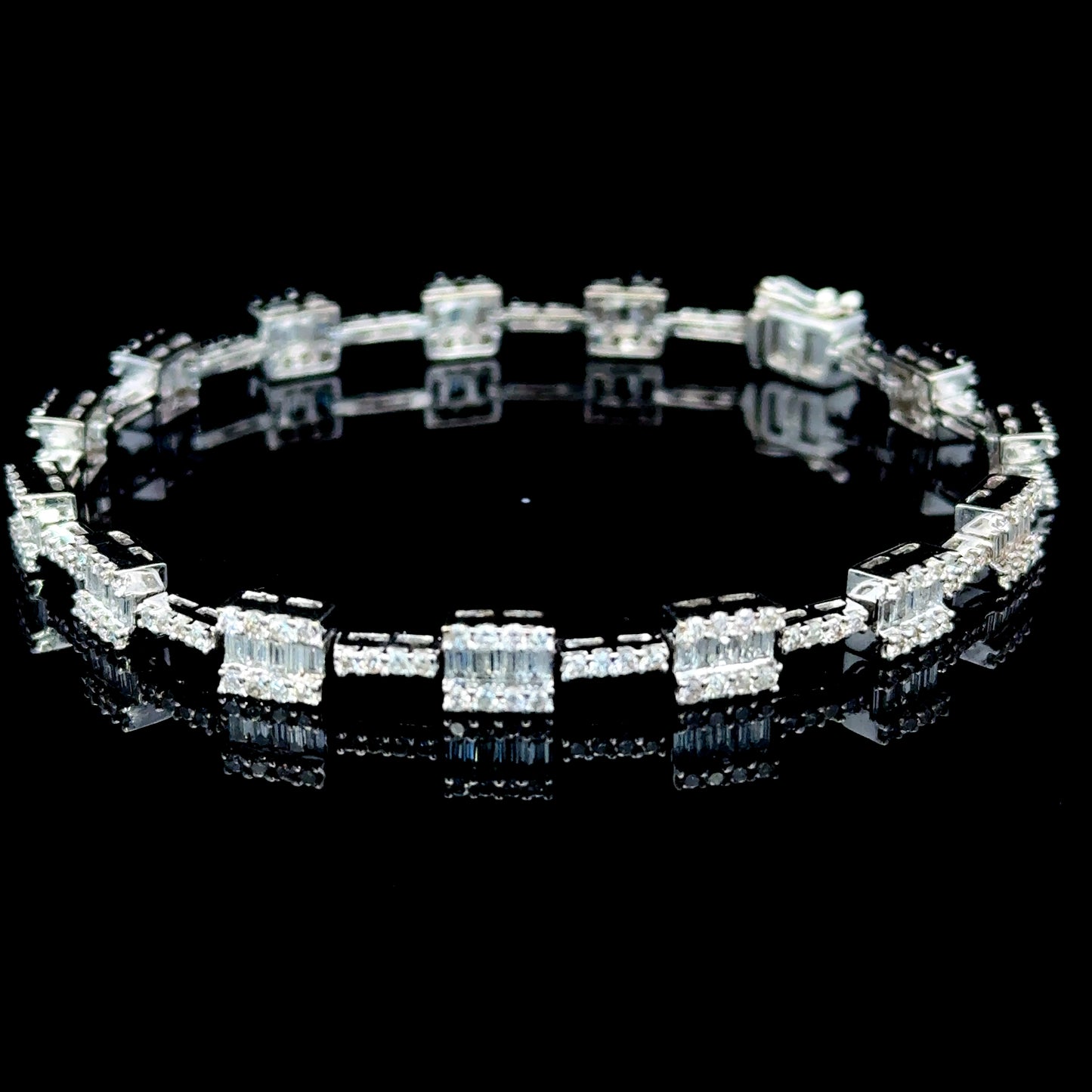 18K White Gold Round & Baguette Diamond Bracelet APPX 2.5 CTS