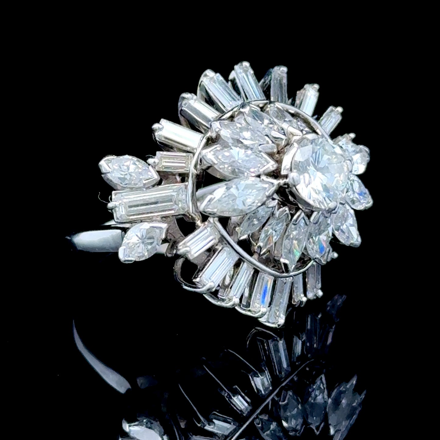 Platinum Diamond Ballerina Cluster Ring APPX 4 CTS