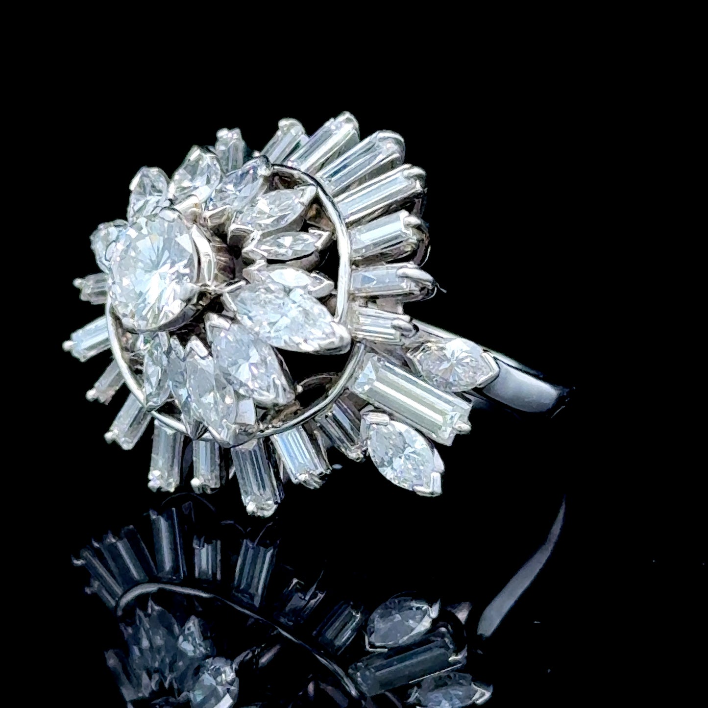 Platinum Diamond Ballerina Cluster Ring APPX 4 CTS