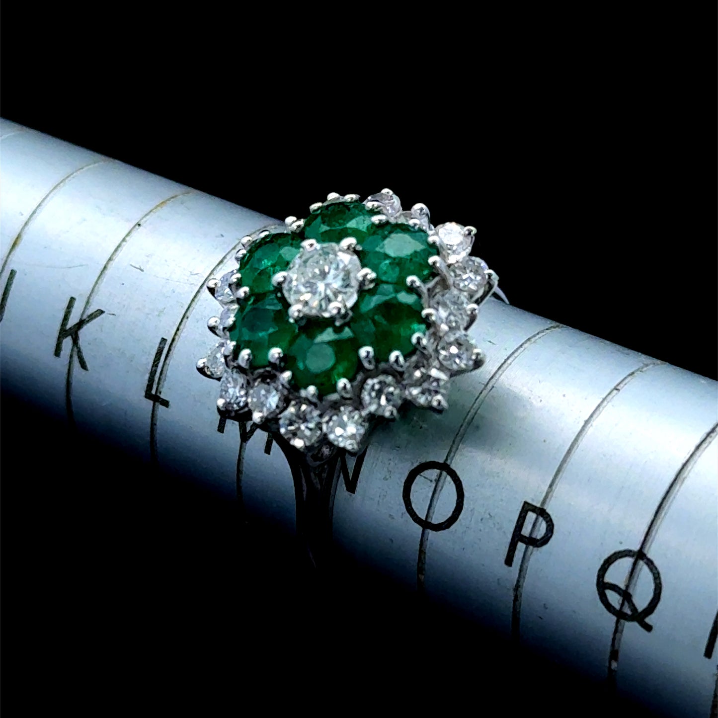 18K White Gold Emerald & Diamond Cluster APPX 0.75 CTS