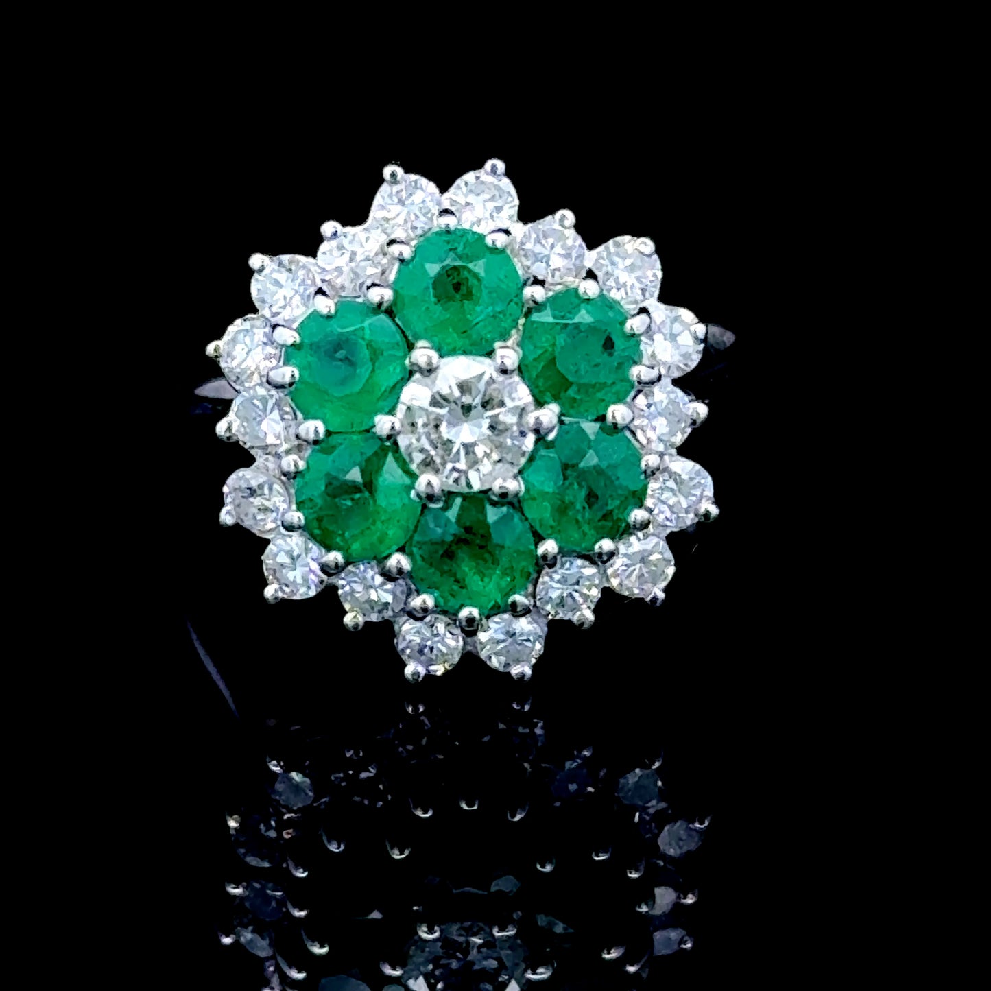 18K White Gold Emerald & Diamond Cluster APPX 0.75 CTS