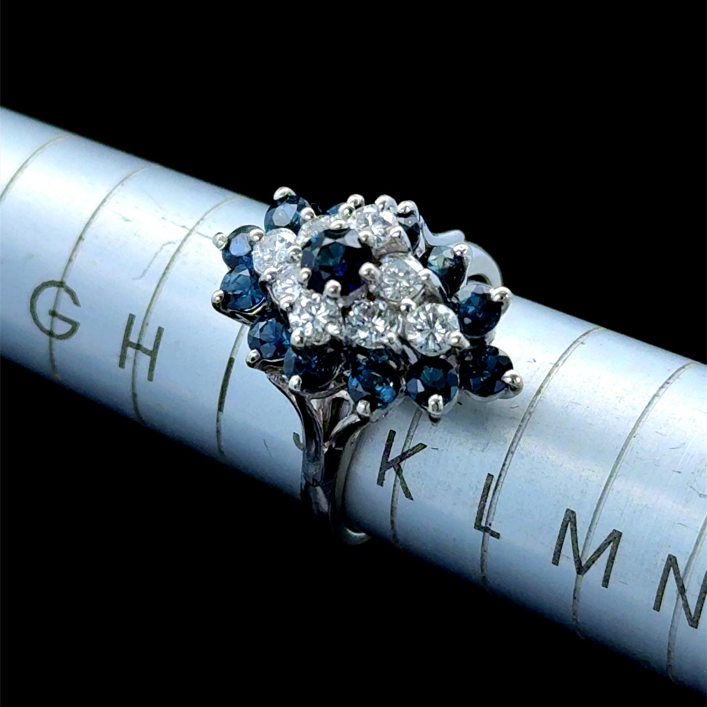 14K White Gold Diamond & Sapphire Cluster Ring