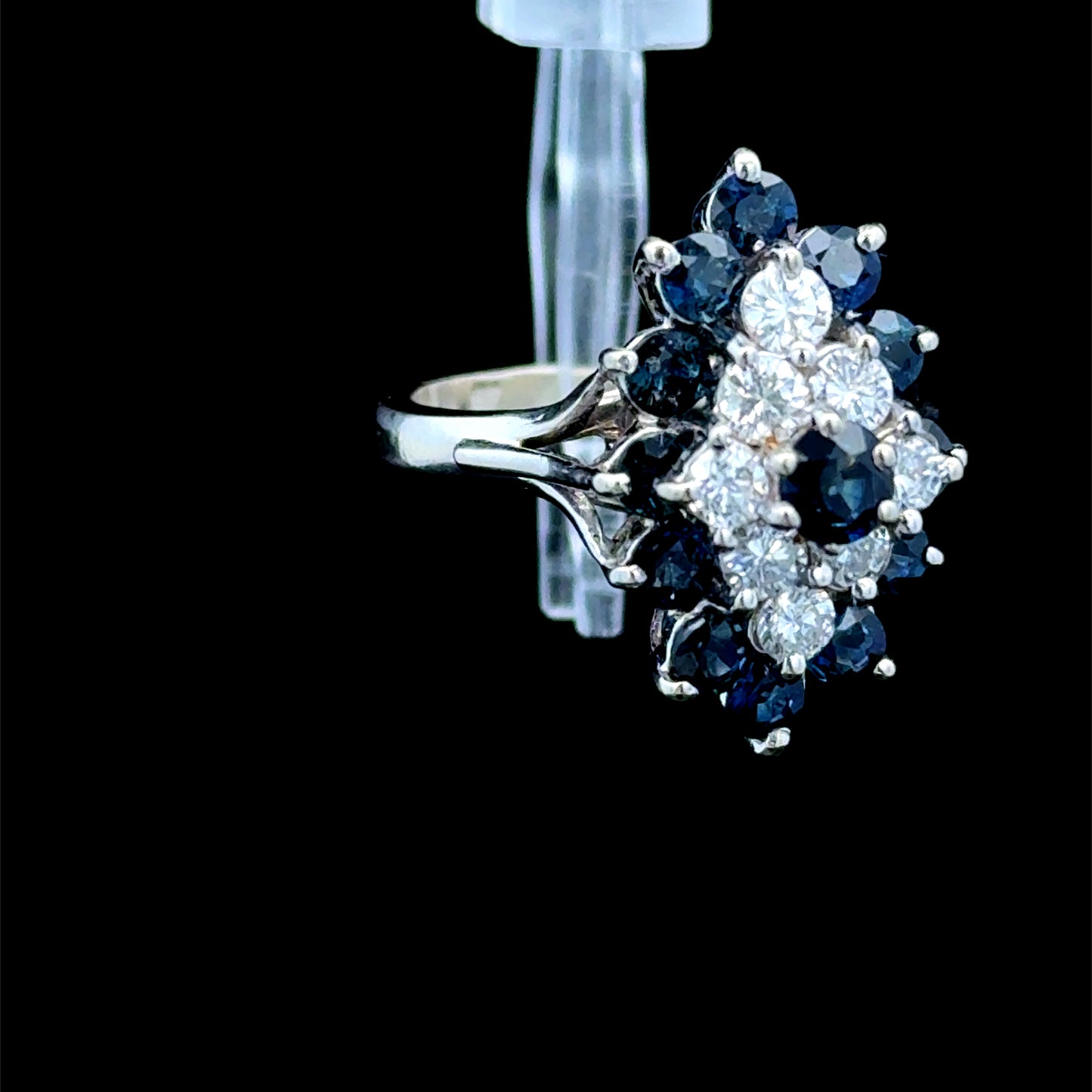 14K White Gold Diamond & Sapphire Cluster Ring