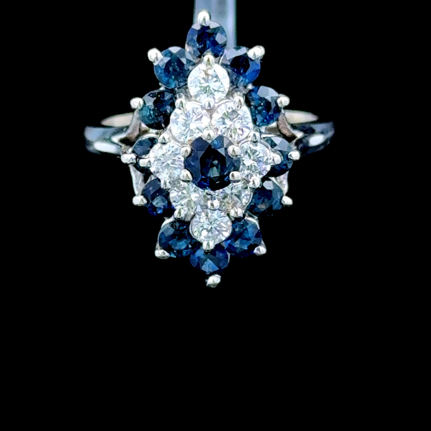 14K White Gold Diamond & Sapphire Cluster Ring