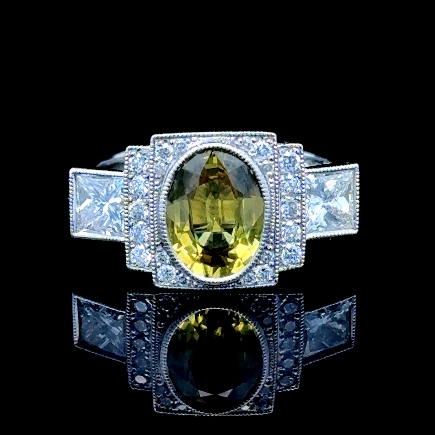 Platinum Diamond & yellow Sapphire Dress Ring APPX D:1.04 CTS