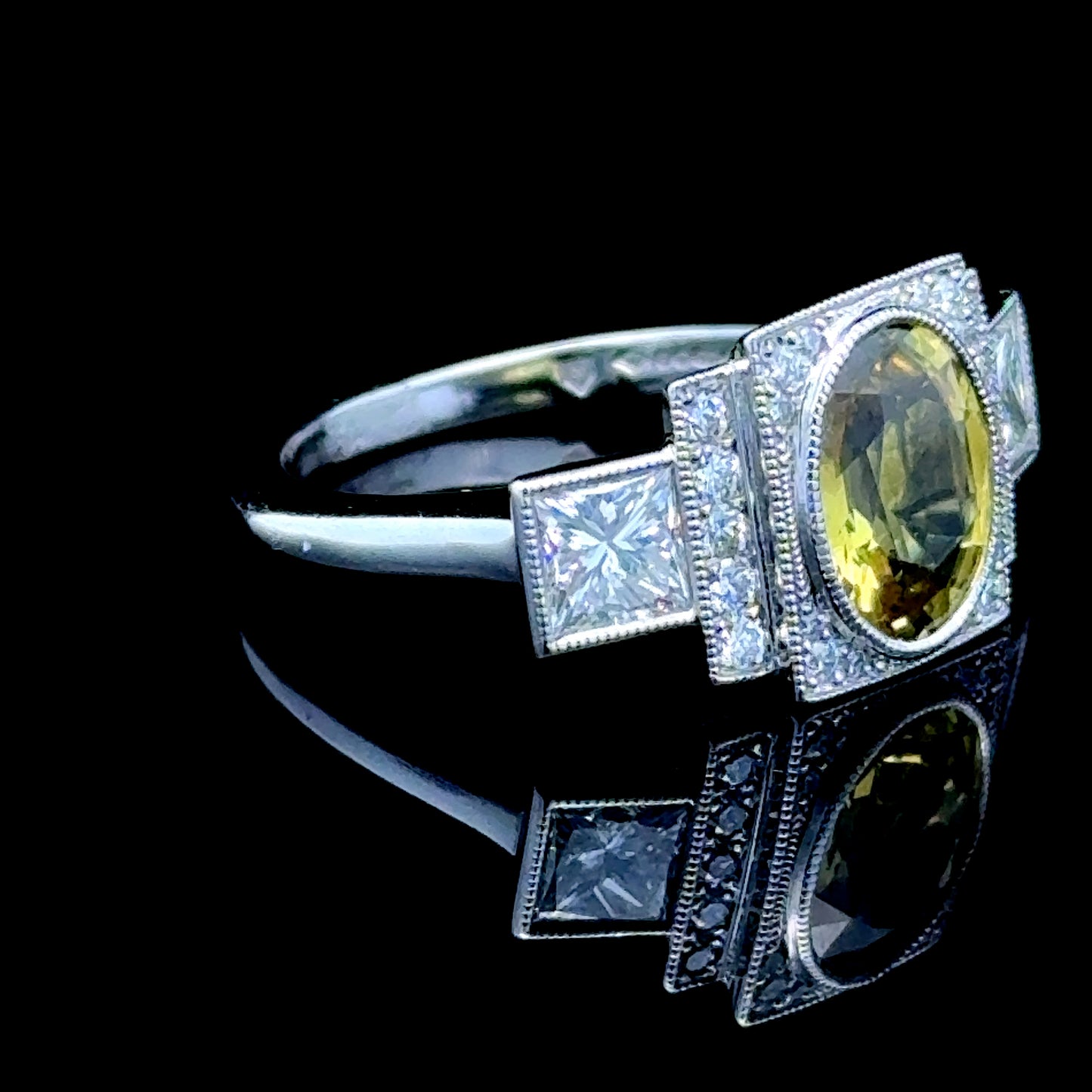 Platinum Diamond & yellow Sapphire Dress Ring APPX D:1.04 CTS