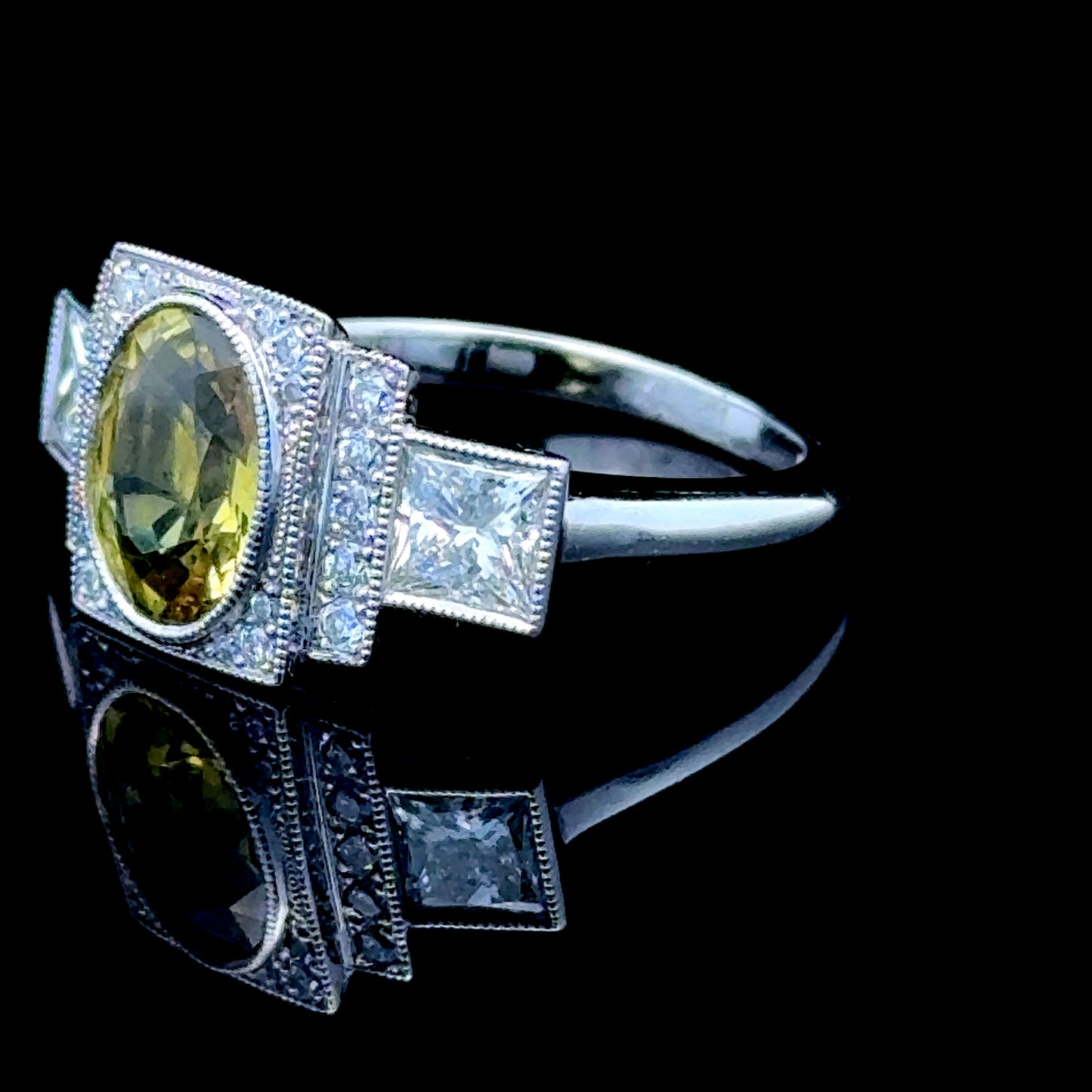 Platinum Diamond & yellow Sapphire Dress Ring APPX D:1.04 CTS