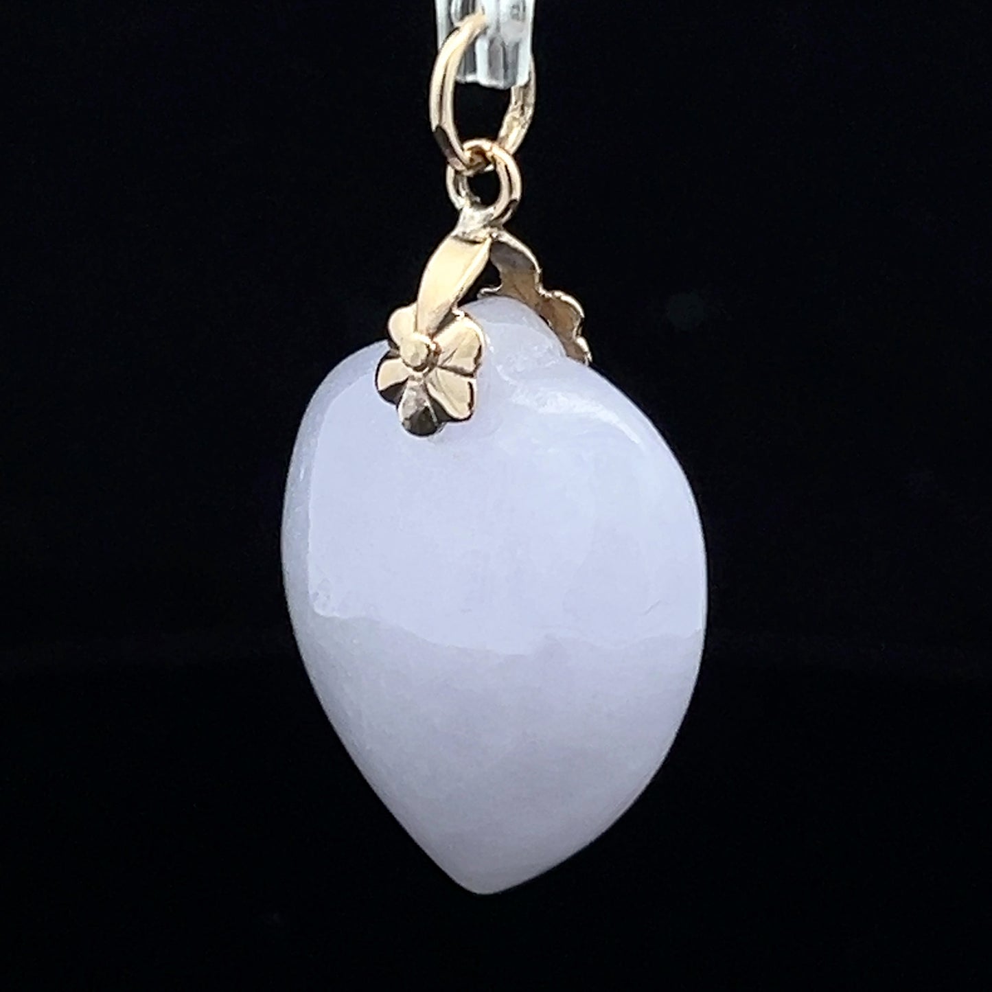 14K Yellow Gold White Jade Heart Pendant