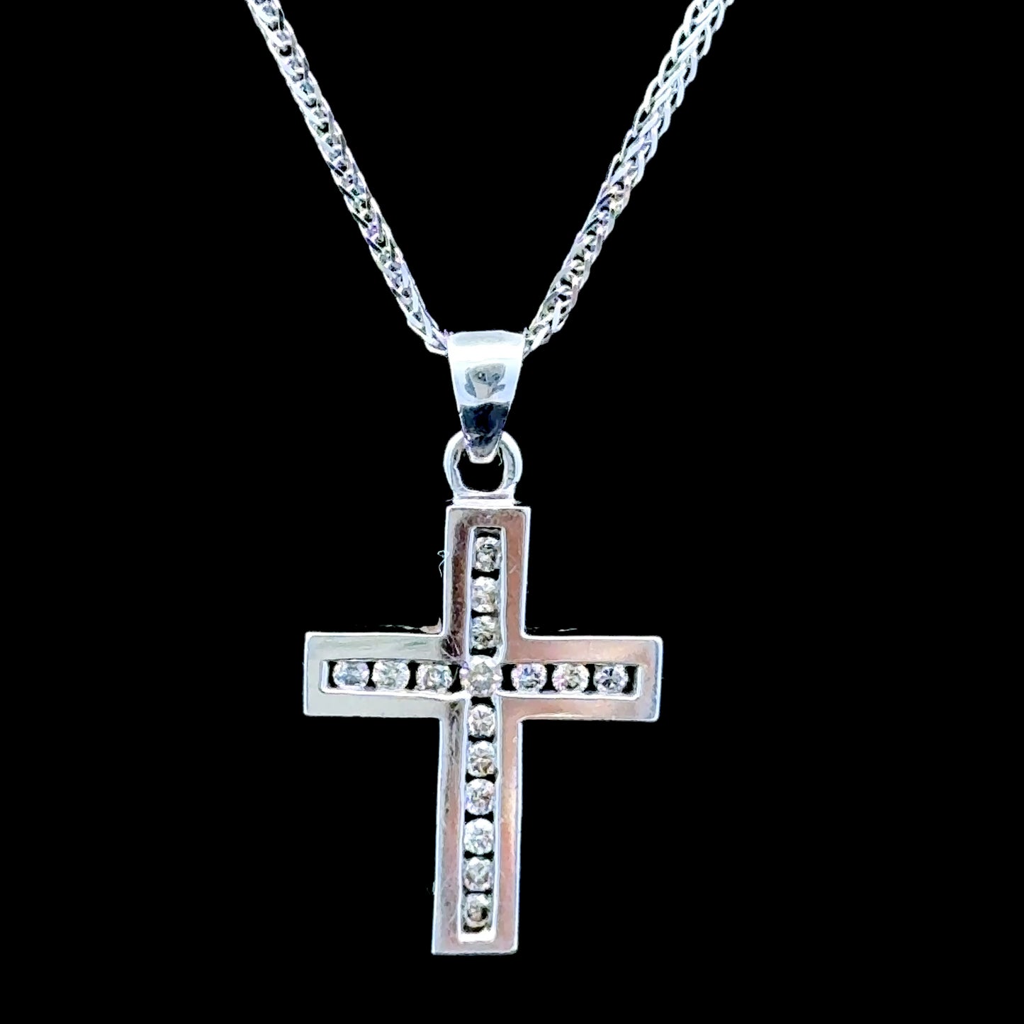 9K White Gold Diamond Cross & Chain