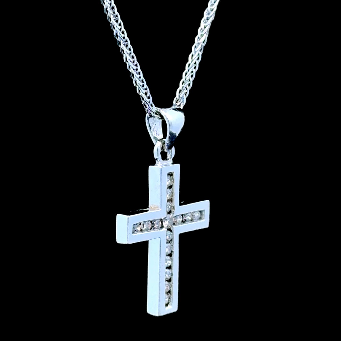 9K White Gold Diamond Cross & Chain
