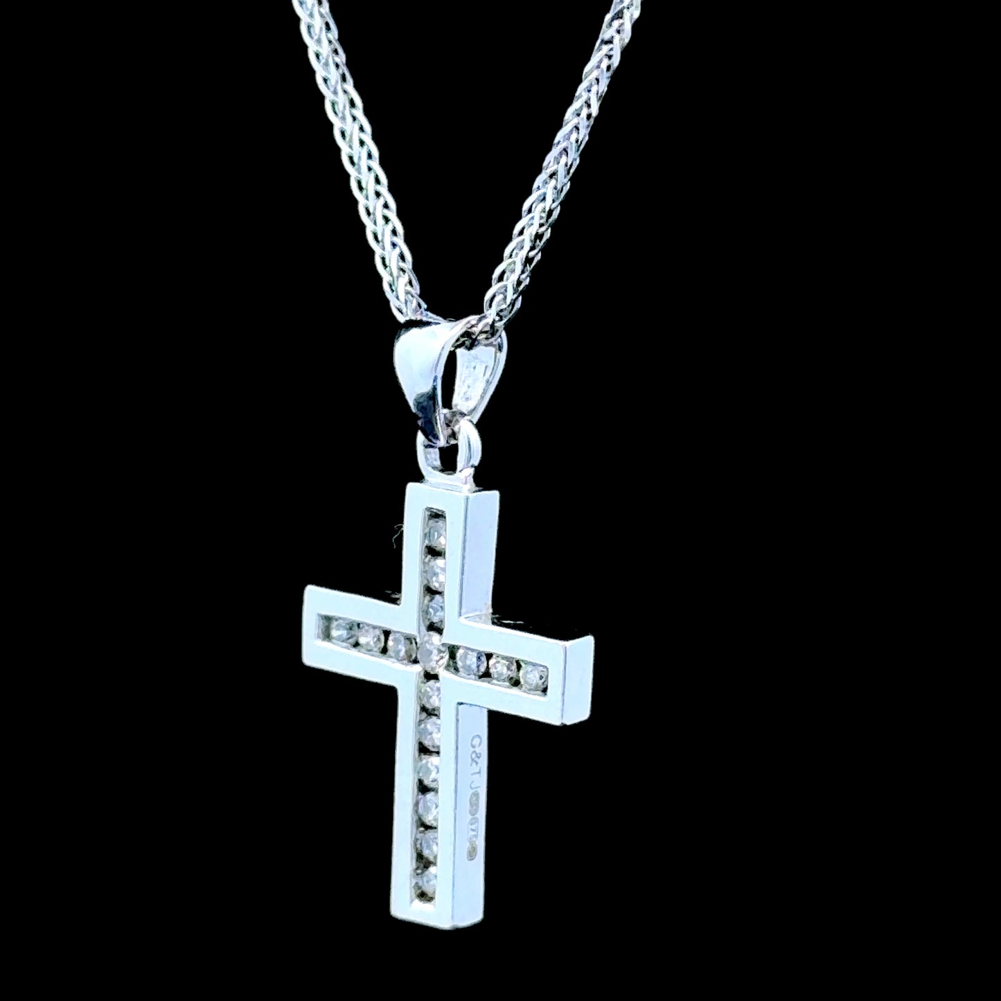 9K White Gold Diamond Cross & Chain
