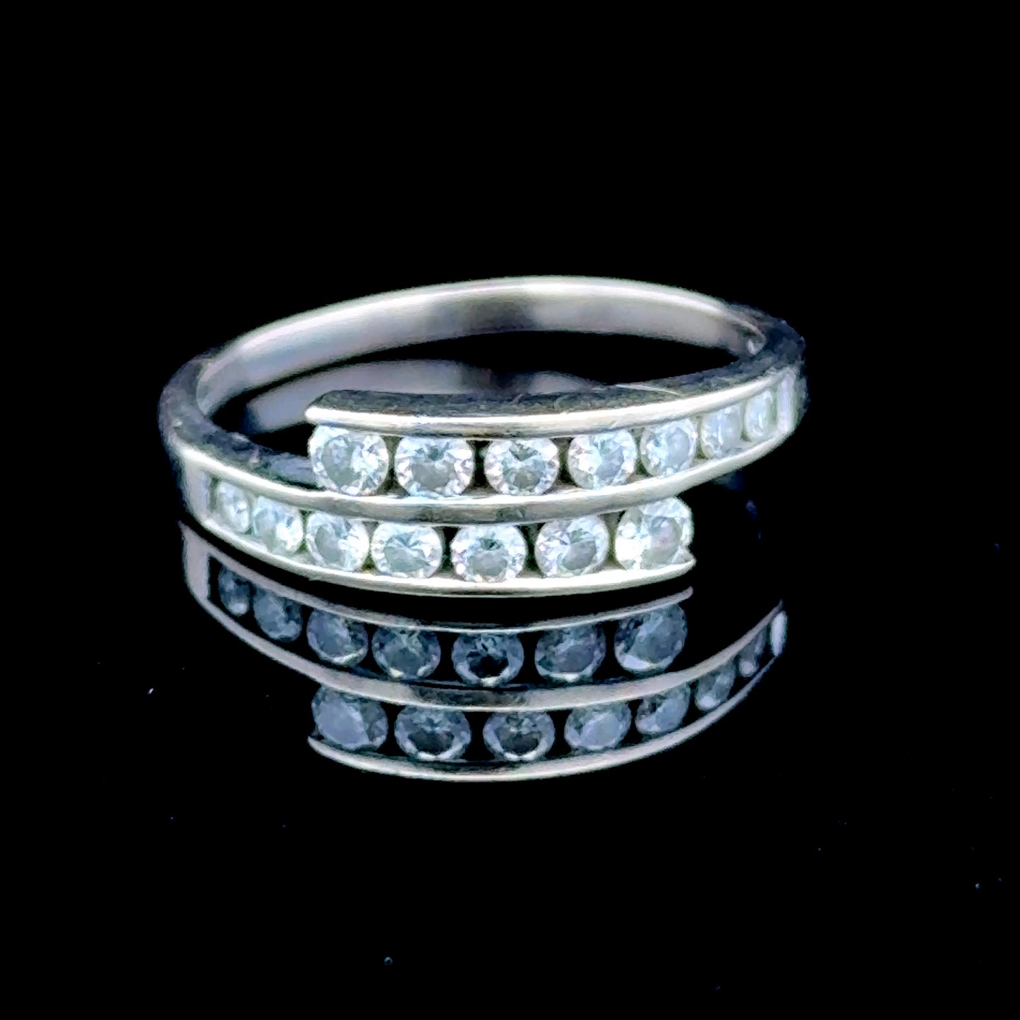 18K White Gold Channel Set Diamond Crossover Ring