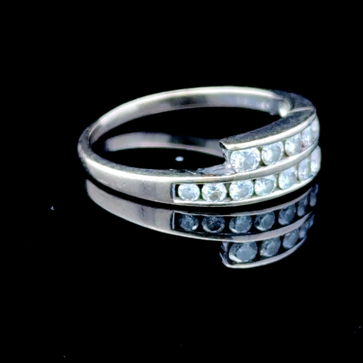 18K White Gold Channel Set Diamond Crossover Ring