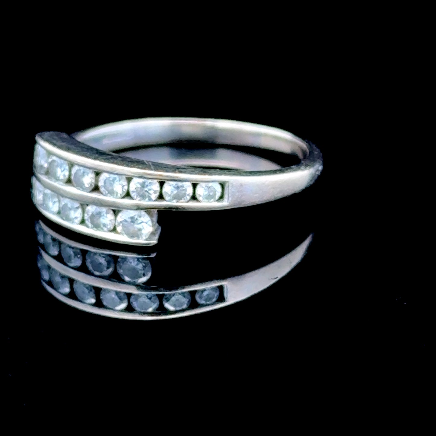 18K White Gold Channel Set Diamond Crossover Ring