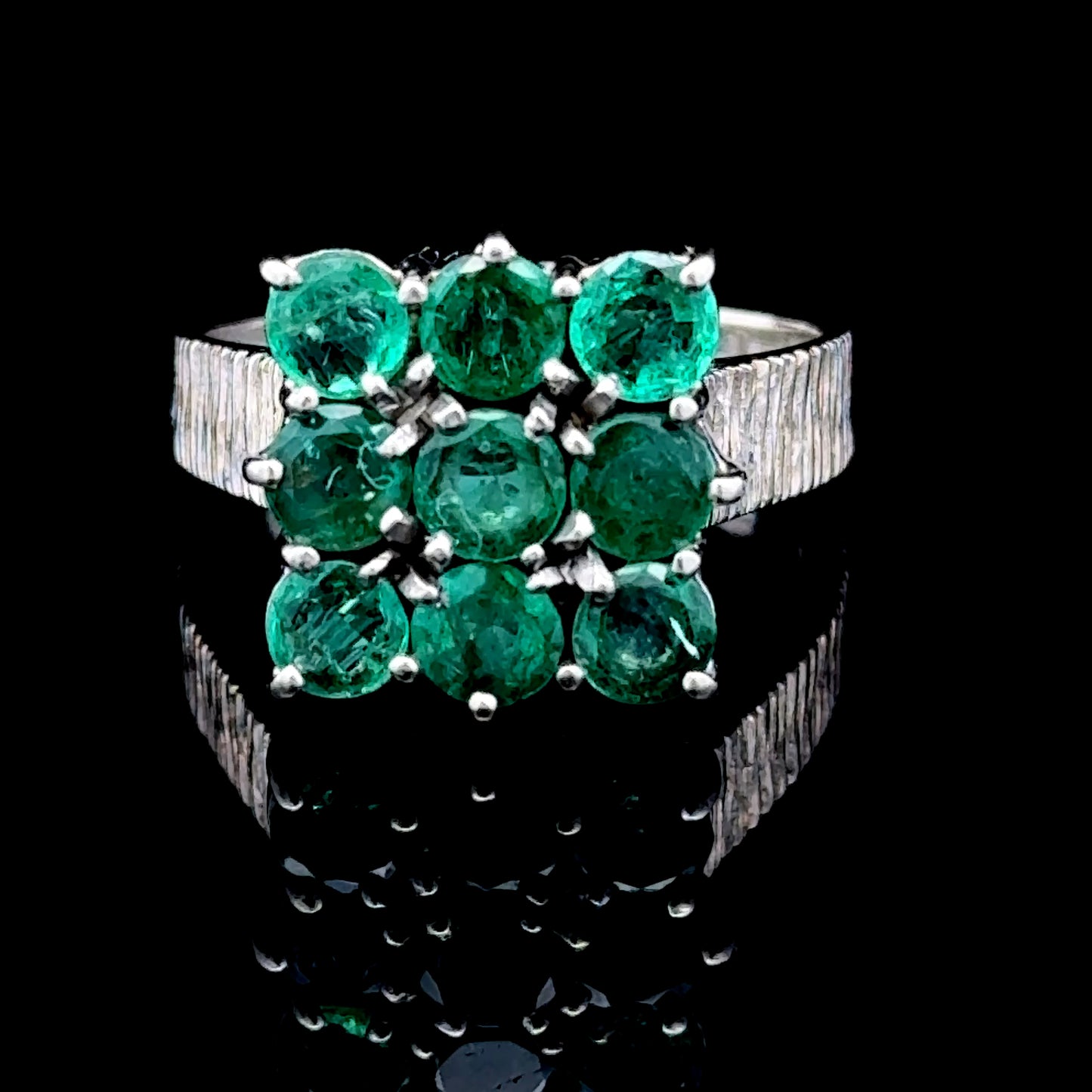 18K Yellow Gold Square Emerald Cluster Ring