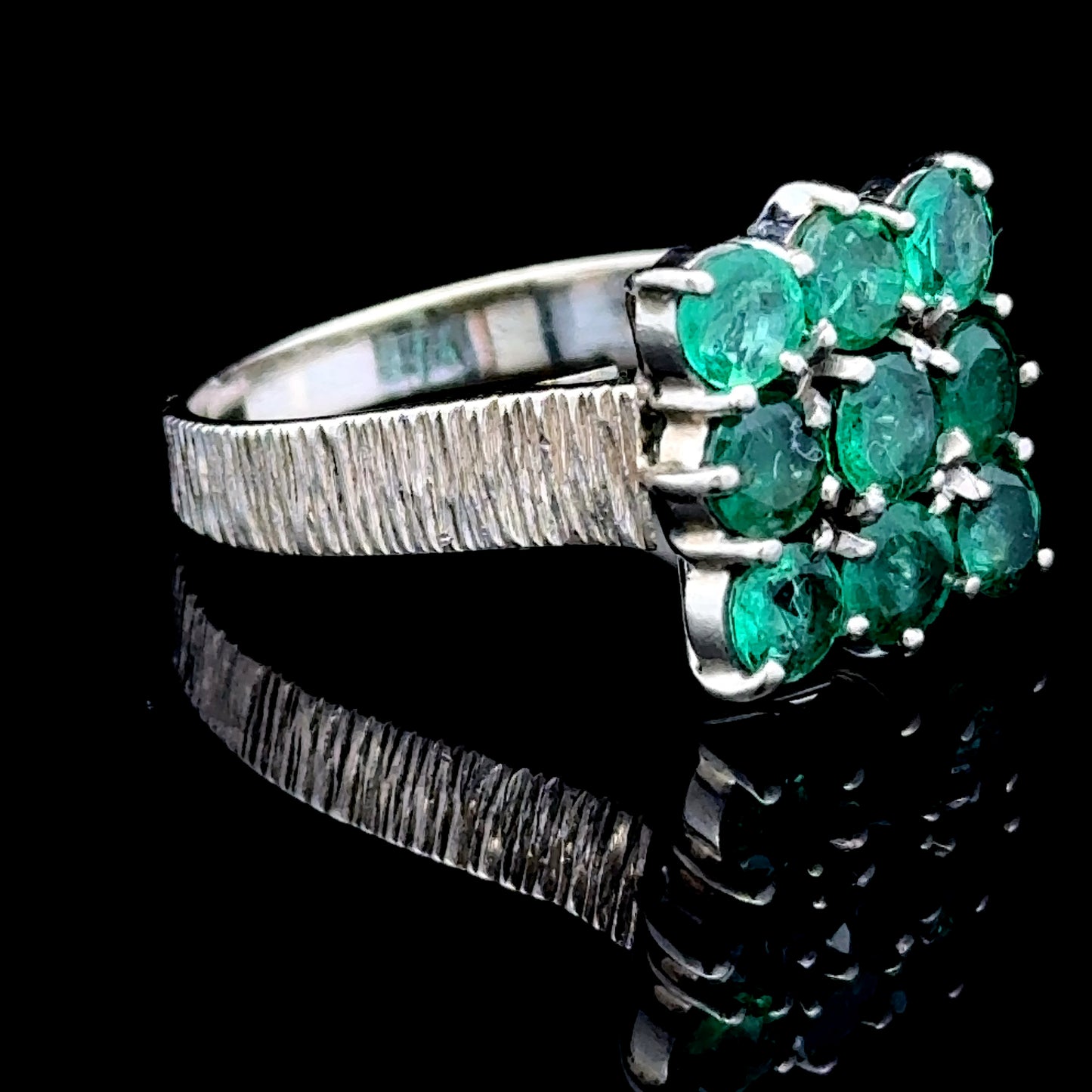 18K Yellow Gold Square Emerald Cluster Ring