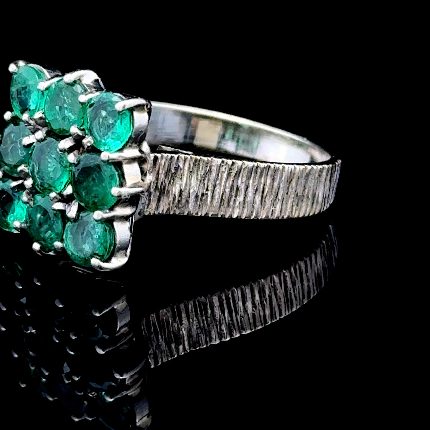 18K Yellow Gold Square Emerald Cluster Ring
