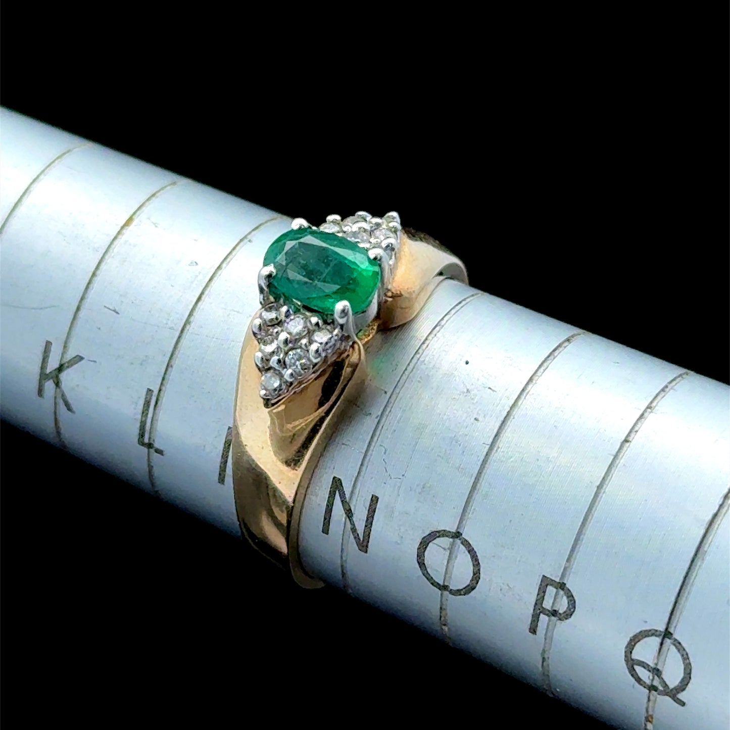 9K Yellow Gold Emerald & Diamond Ring
