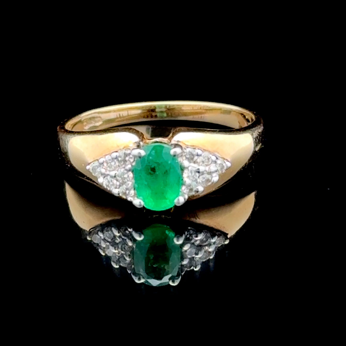 9K Yellow Gold Emerald & Diamond Ring