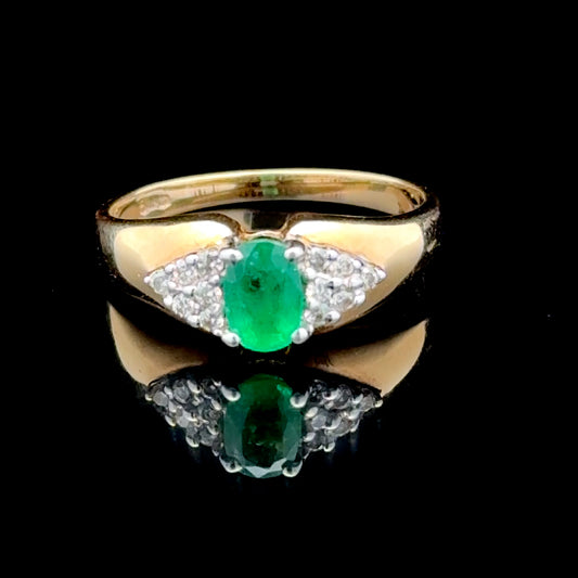 9K Yellow Gold Emerald & Diamond Ring