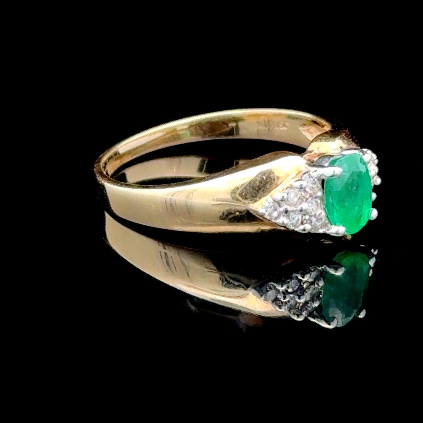 9K Yellow Gold Emerald & Diamond Ring