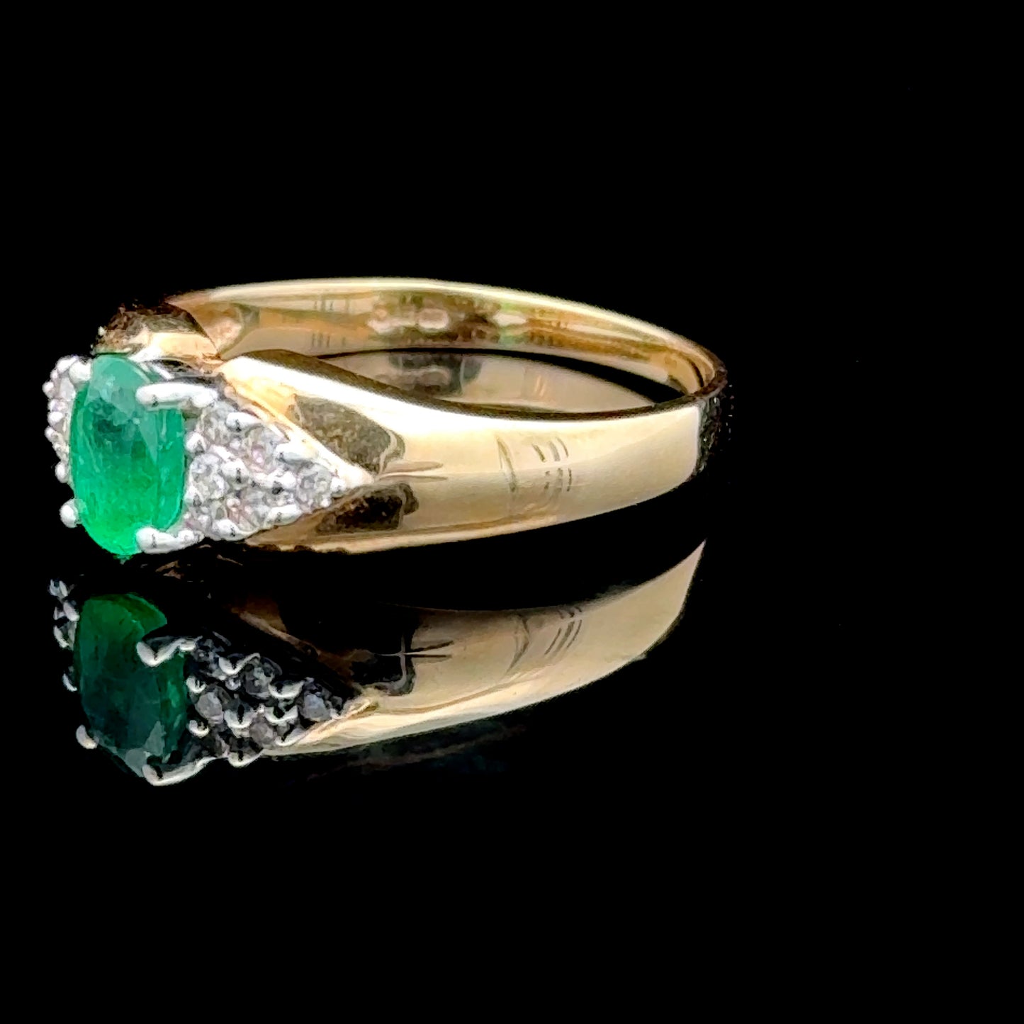 9K Yellow Gold Emerald & Diamond Ring