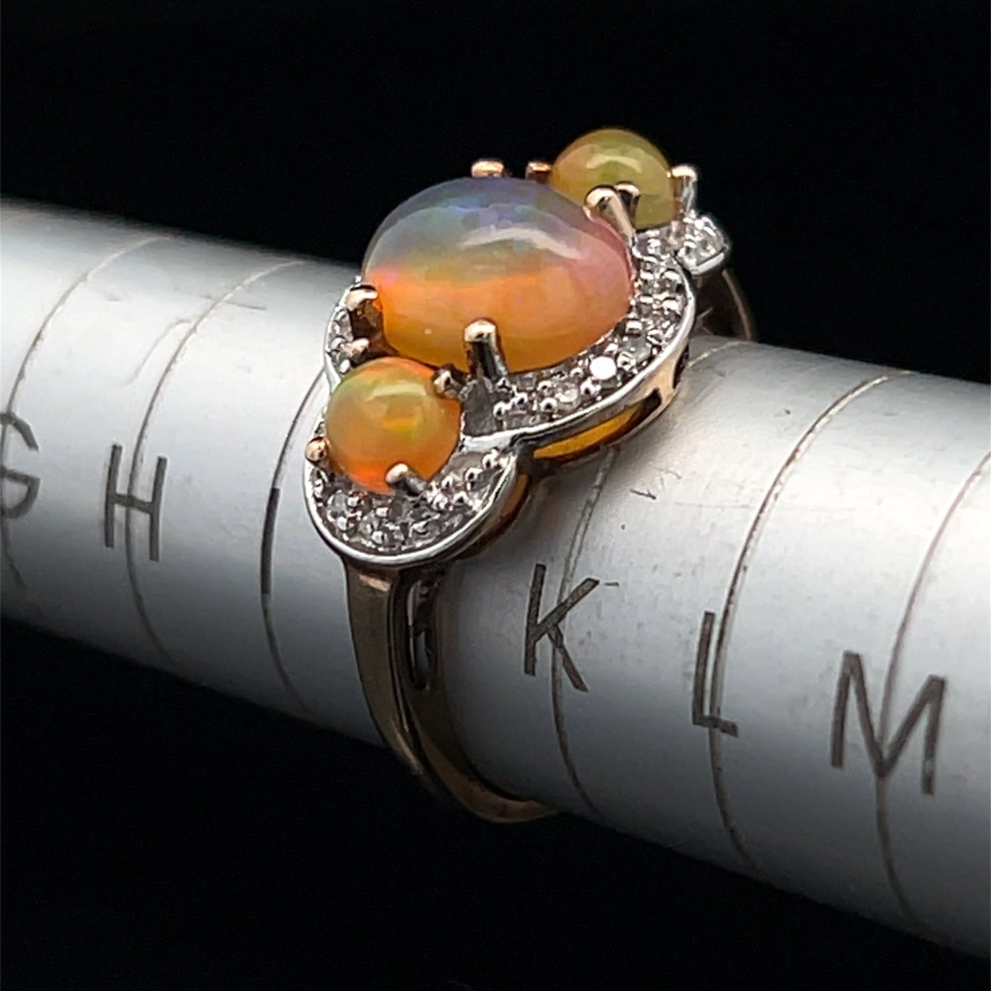 9K Yellow Gold Opal Trilogy Ring