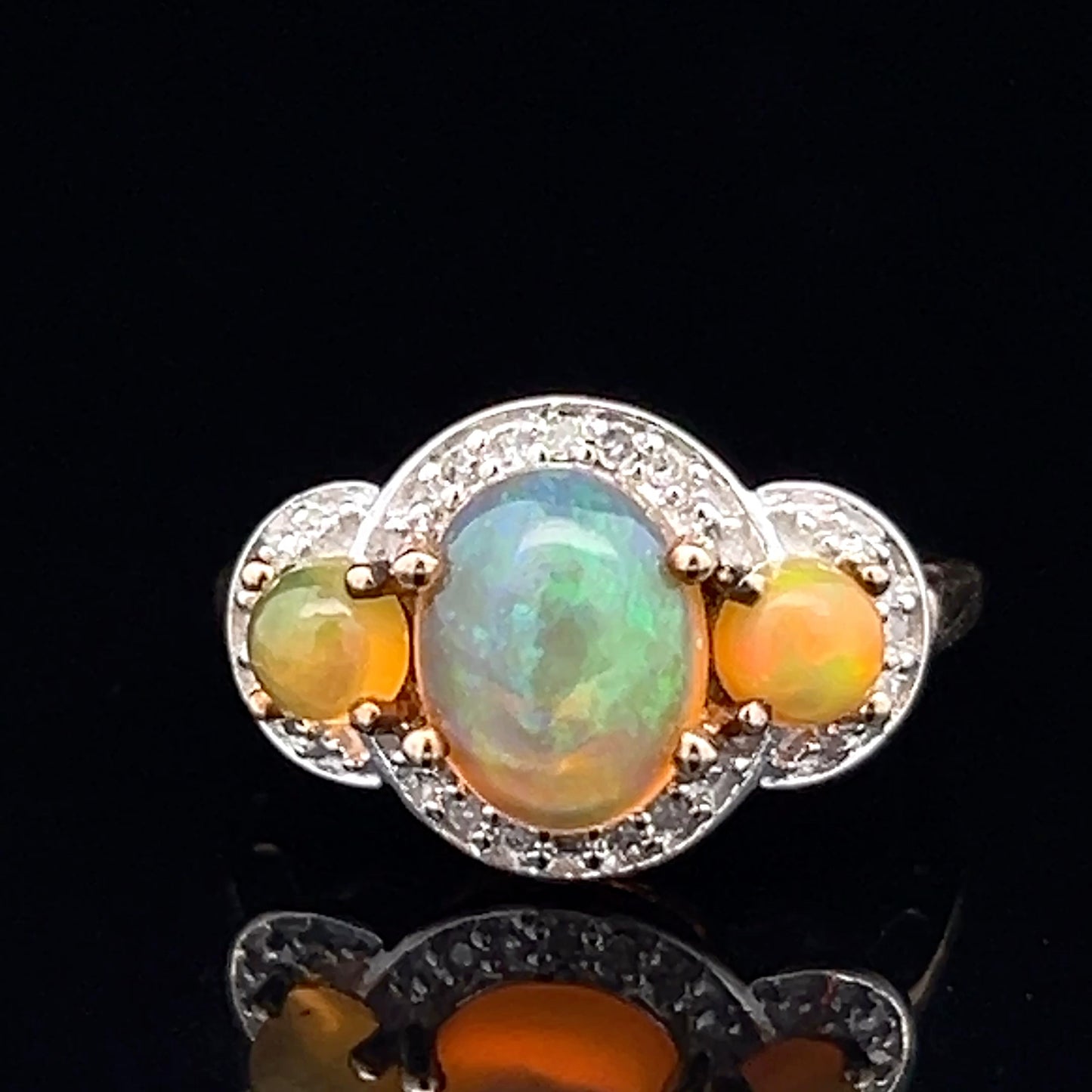 9K Yellow Gold Opal Trilogy Ring