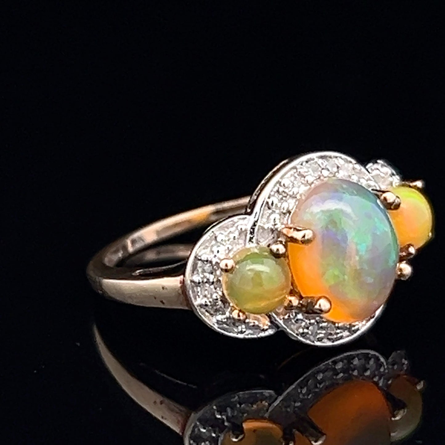 9K Yellow Gold Opal Trilogy Ring