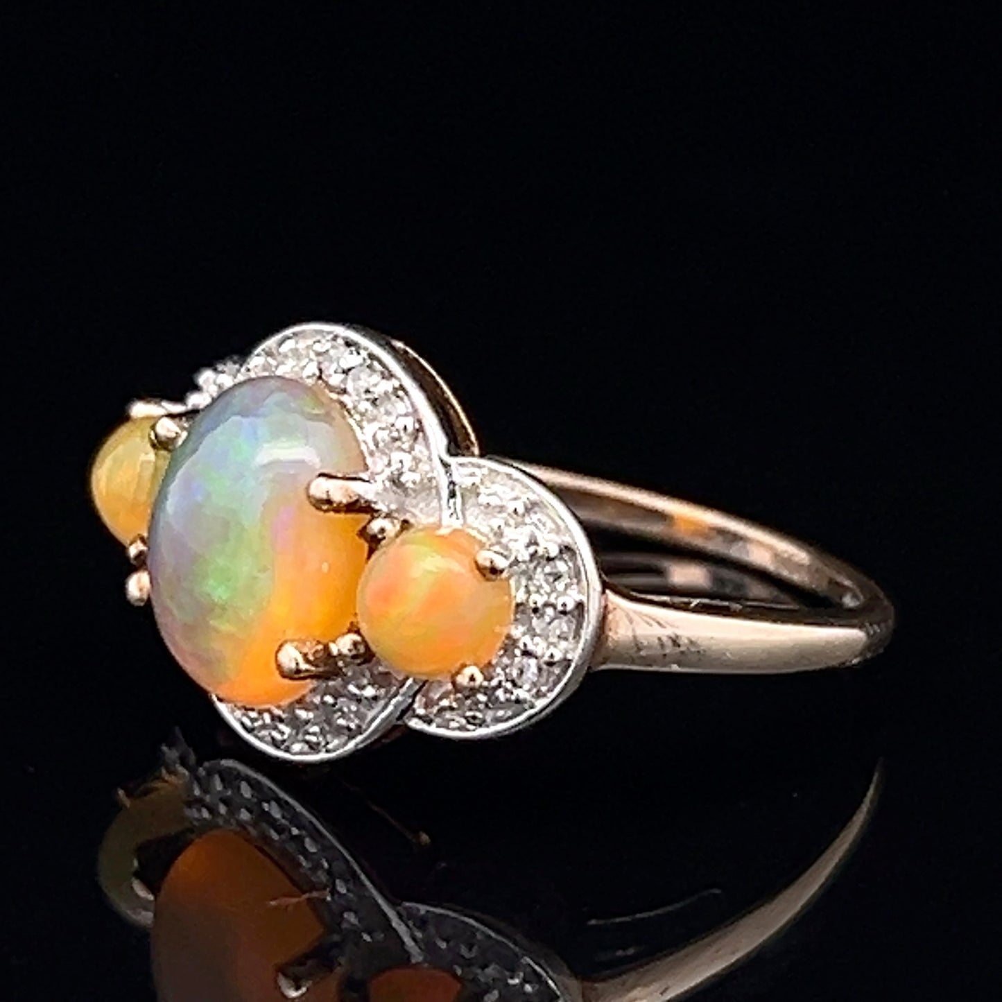 9K Yellow Gold Opal Trilogy Ring