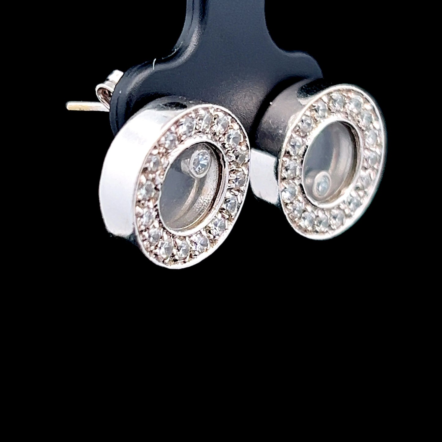 18K White Gold Diamond Halo Happy Diamond Studs