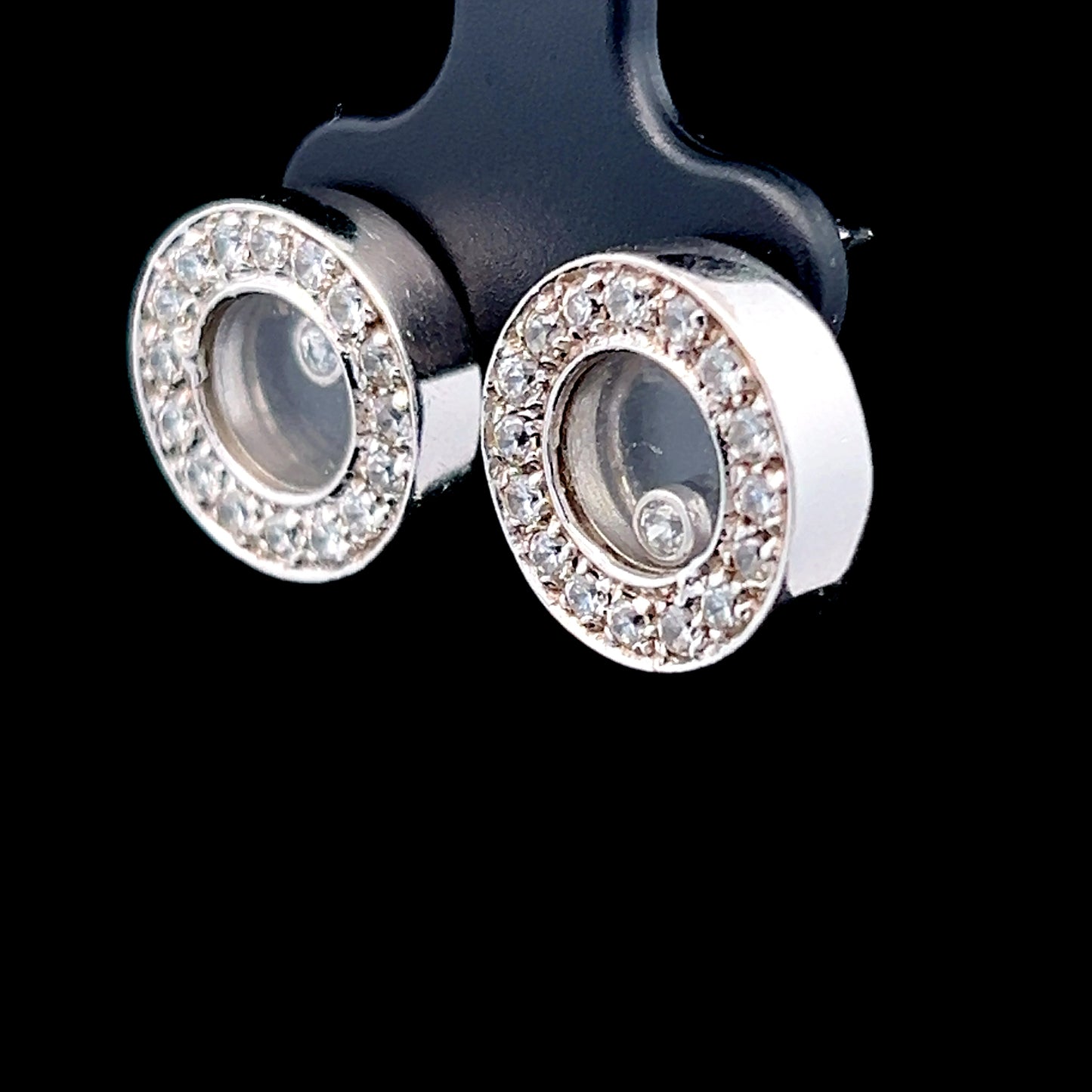 18K White Gold Diamond Halo Happy Diamond Studs