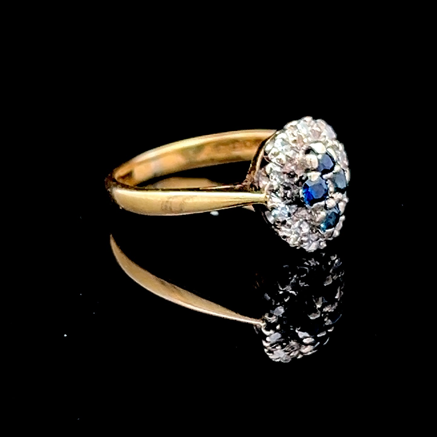 18K Yellow Gold Sapphire & Diamond Cluster Ring