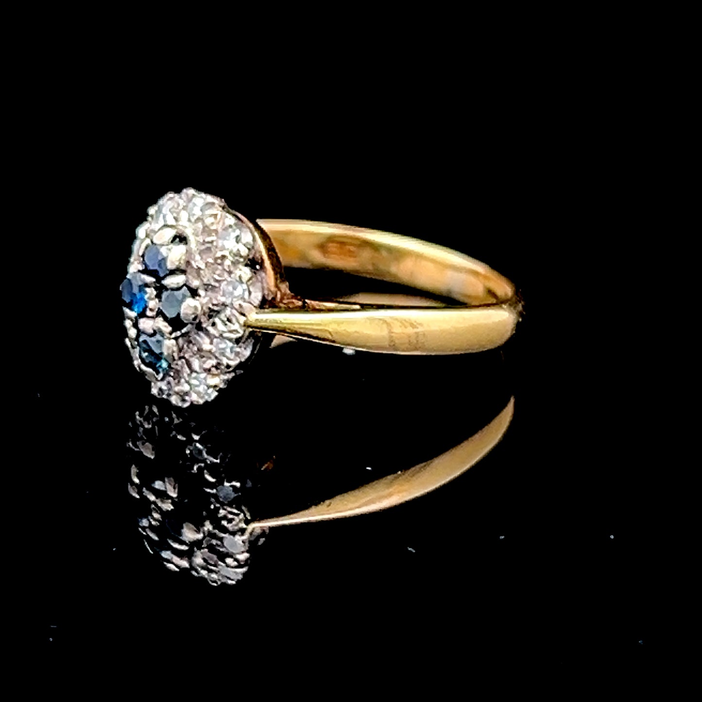 18K Yellow Gold Sapphire & Diamond Cluster Ring