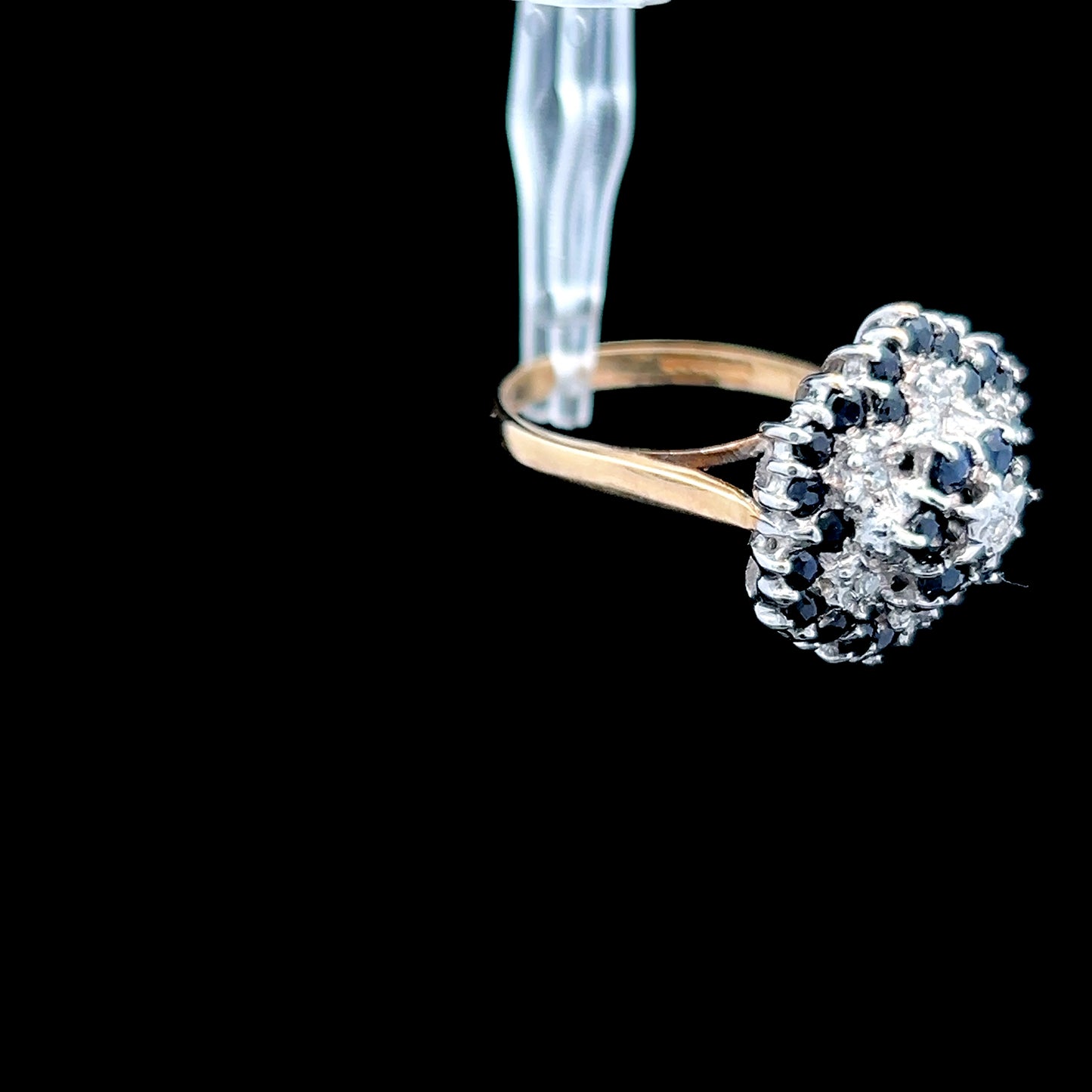 9K Yellow Gold Sapphire & Diamond Cluster Ring