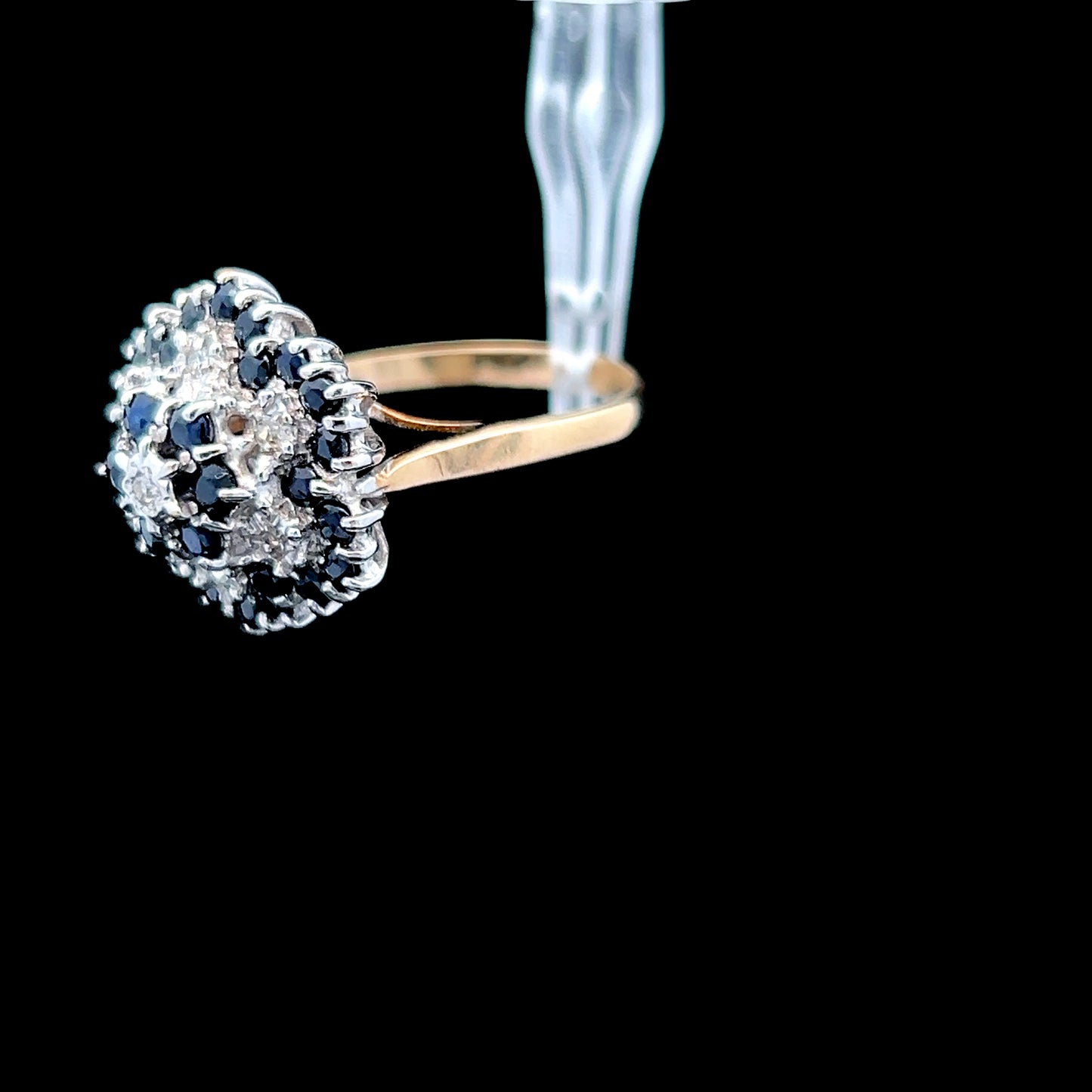 9K Yellow Gold Sapphire & Diamond Cluster Ring