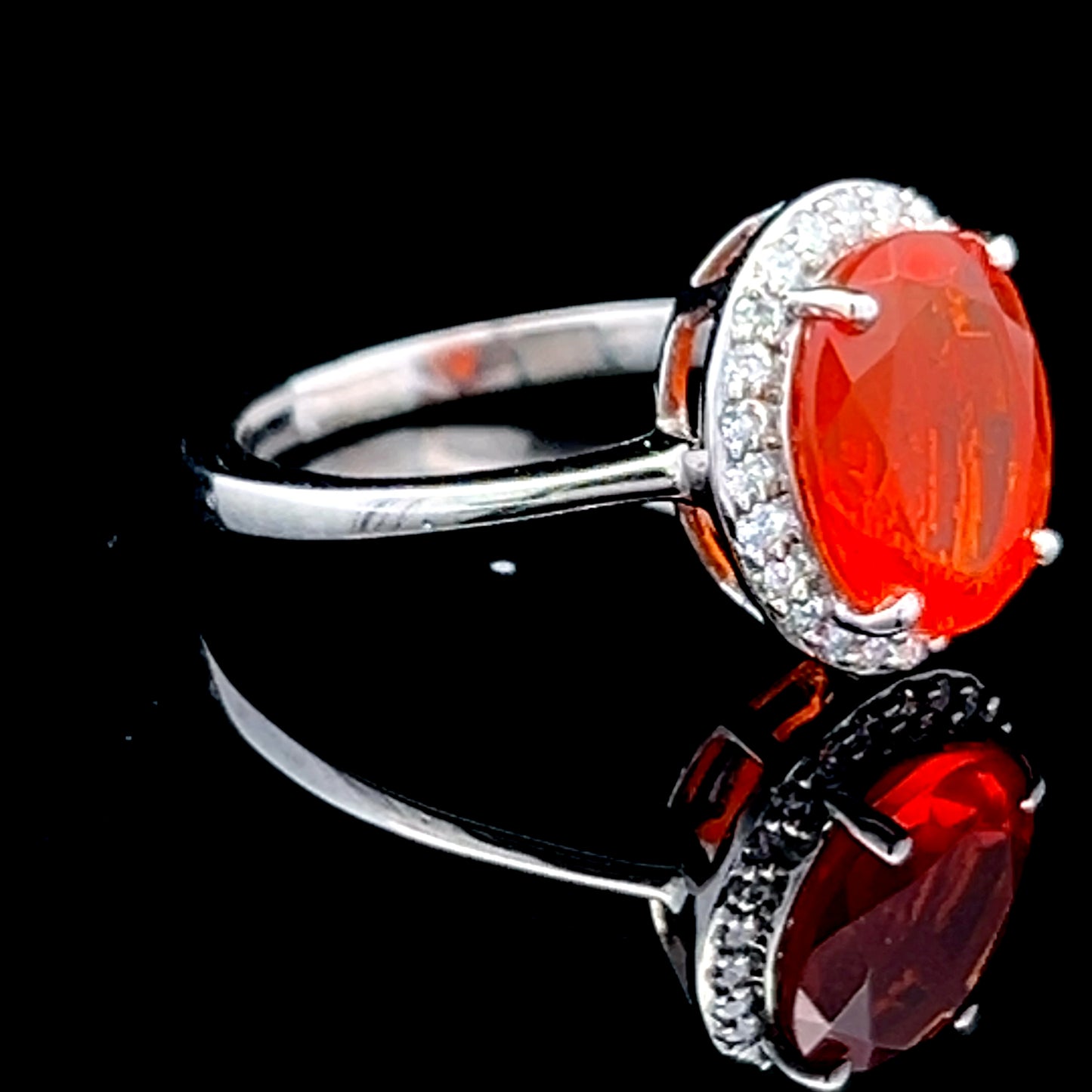 Platinum Fire Opal & Diamond Dress Ring
