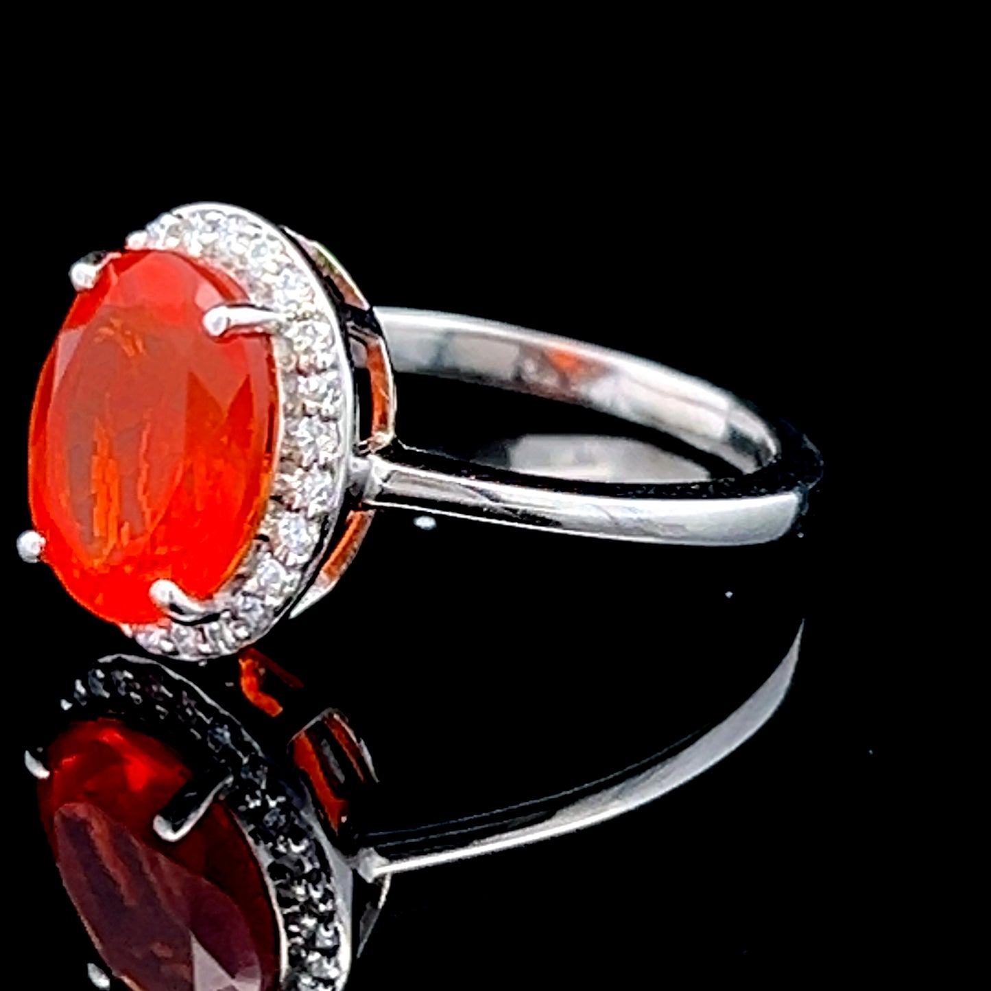 Platinum Fire Opal & Diamond Dress Ring