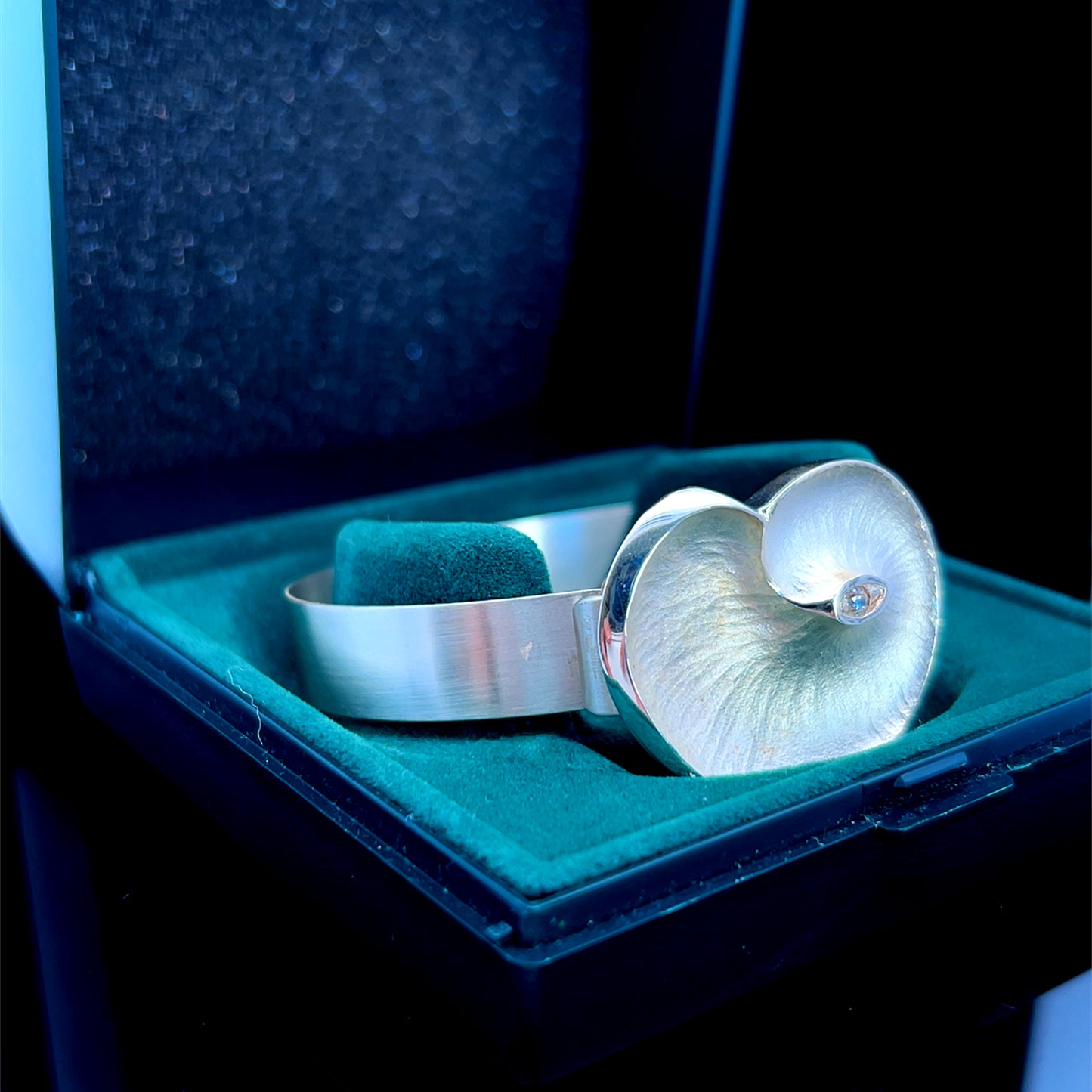 Finnish Silver And White Gemstone Heart Bangle