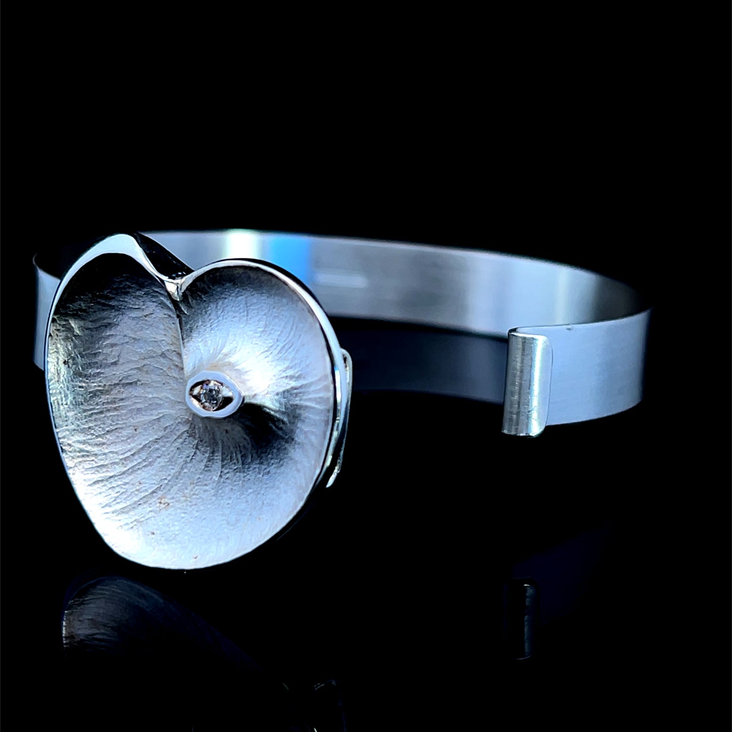 Finnish Silver And White Gemstone Heart Bangle