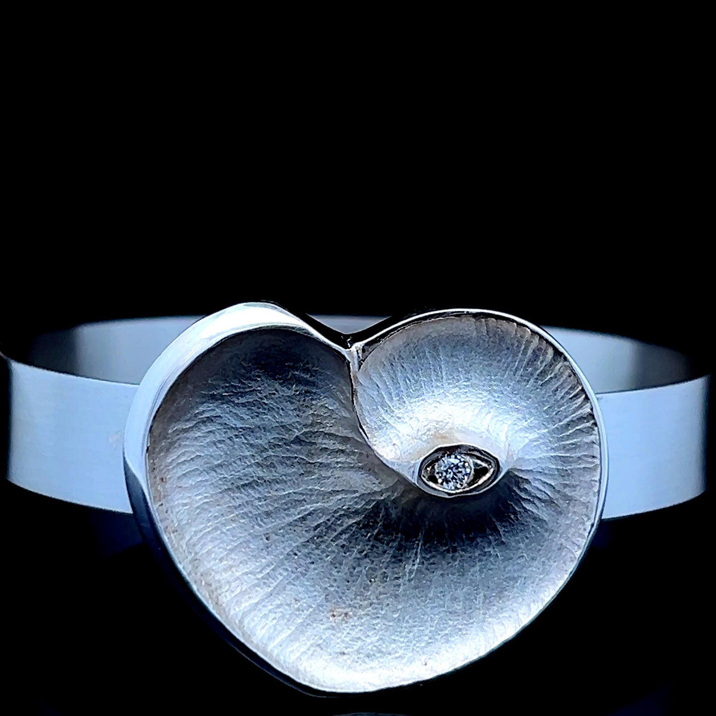 Finnish Silver And White Gemstone Heart Bangle