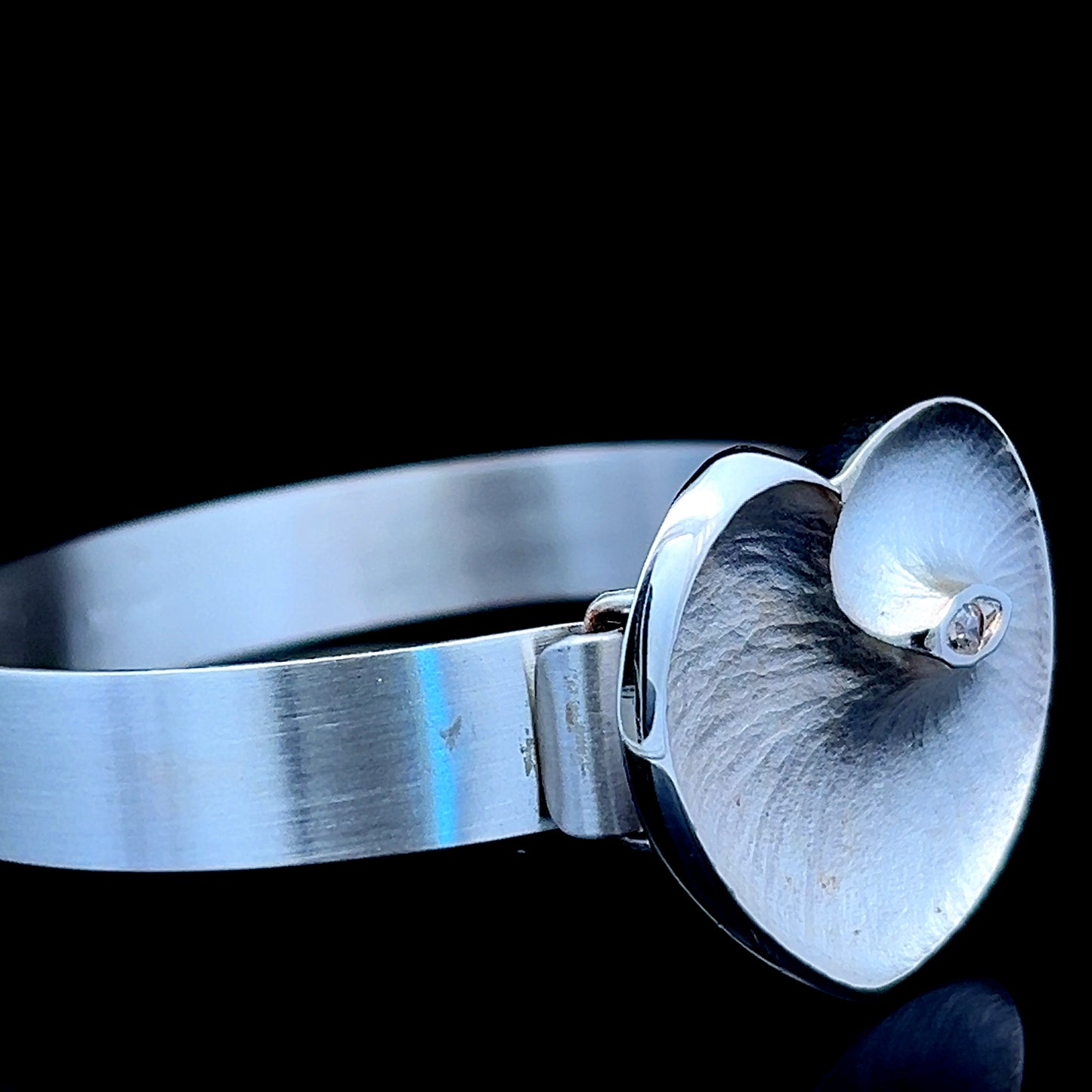Finnish Silver And White Gemstone Heart Bangle