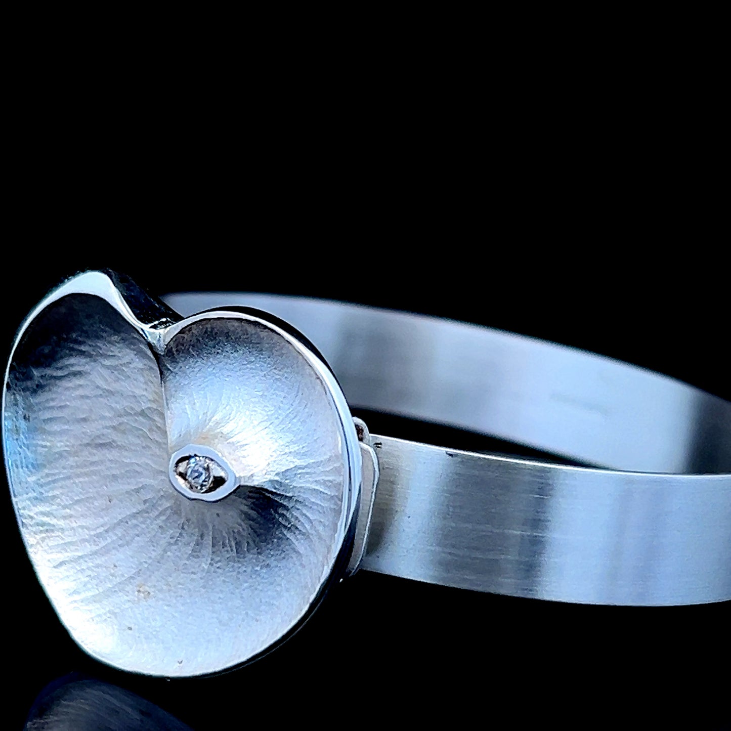 Finnish Silver And White Gemstone Heart Bangle