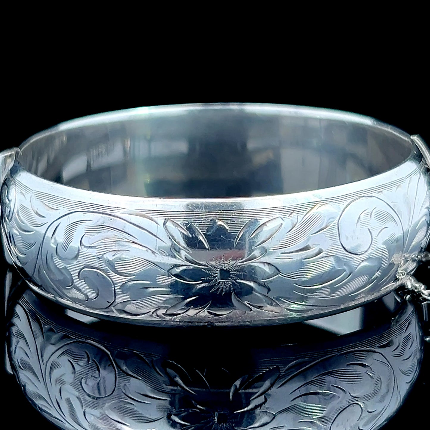 Silver 1/2 Engraved Bangle