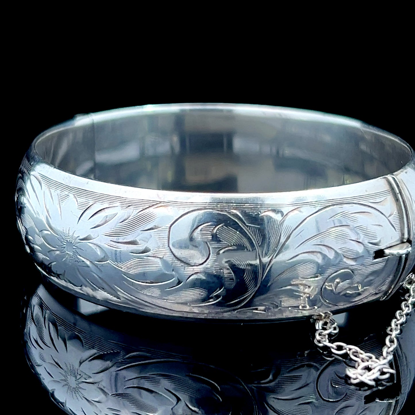 Silver 1/2 Engraved Bangle